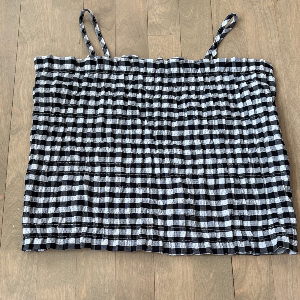 Smocked Gingham Cami Top in Black and White